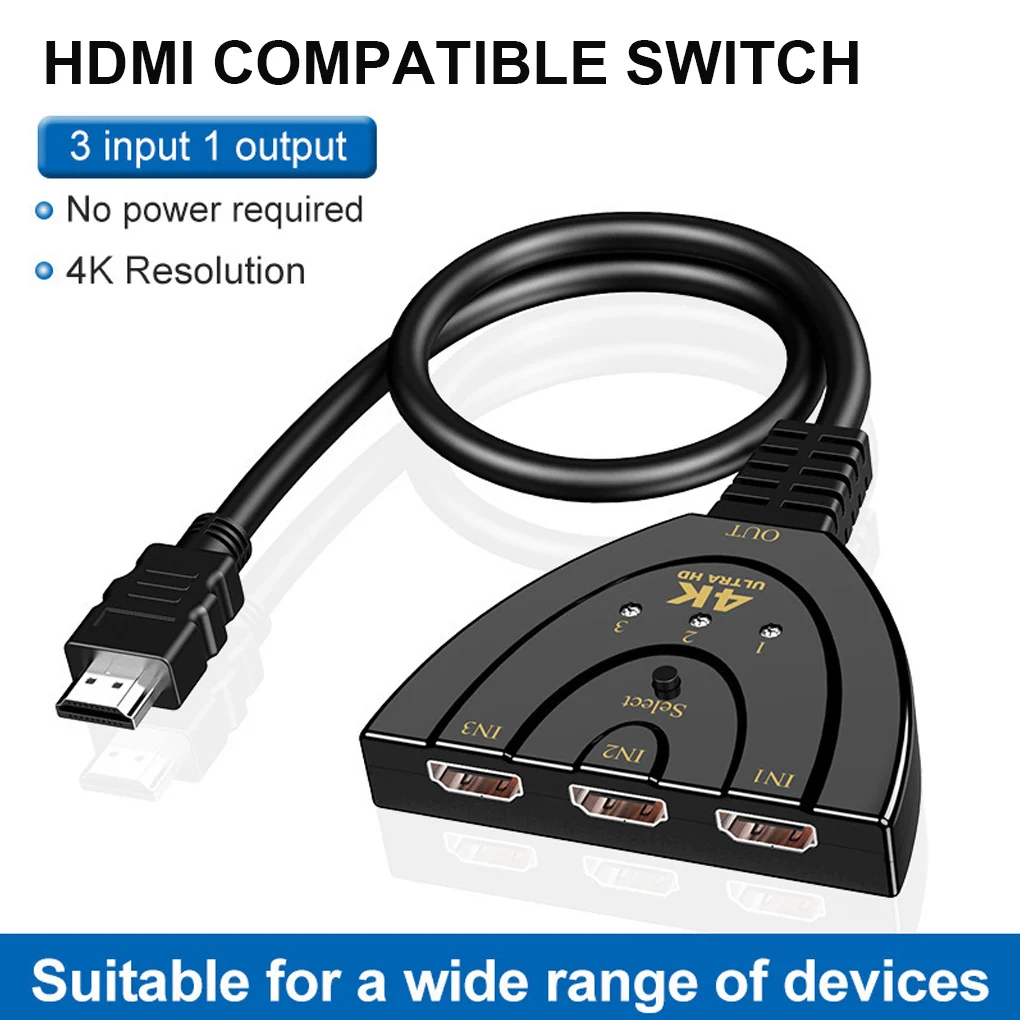 HDMI-compatible Switch 3 In 1 Out 3-Port Switcher Selector Supports HDTV Selector Game Console ABS Adaptor with LED Indicator
HDMI-compatible Switch 3 In 1 Out 3-Port Switcher Selector Supports HDTV Selector Game Console ABS Adaptor with LED Indicator