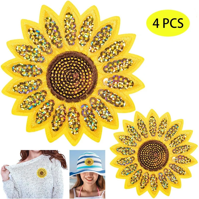 4 PCS Sunflower Sequins Embroidery Patches, Iron On / Sew On Appliques for Clothes Jeans Jacket Hat
4 PCS Sunflower Sequins Embroidery Patches, Iron On / Sew On Appliques for Clothes Jeans Jacket Hat