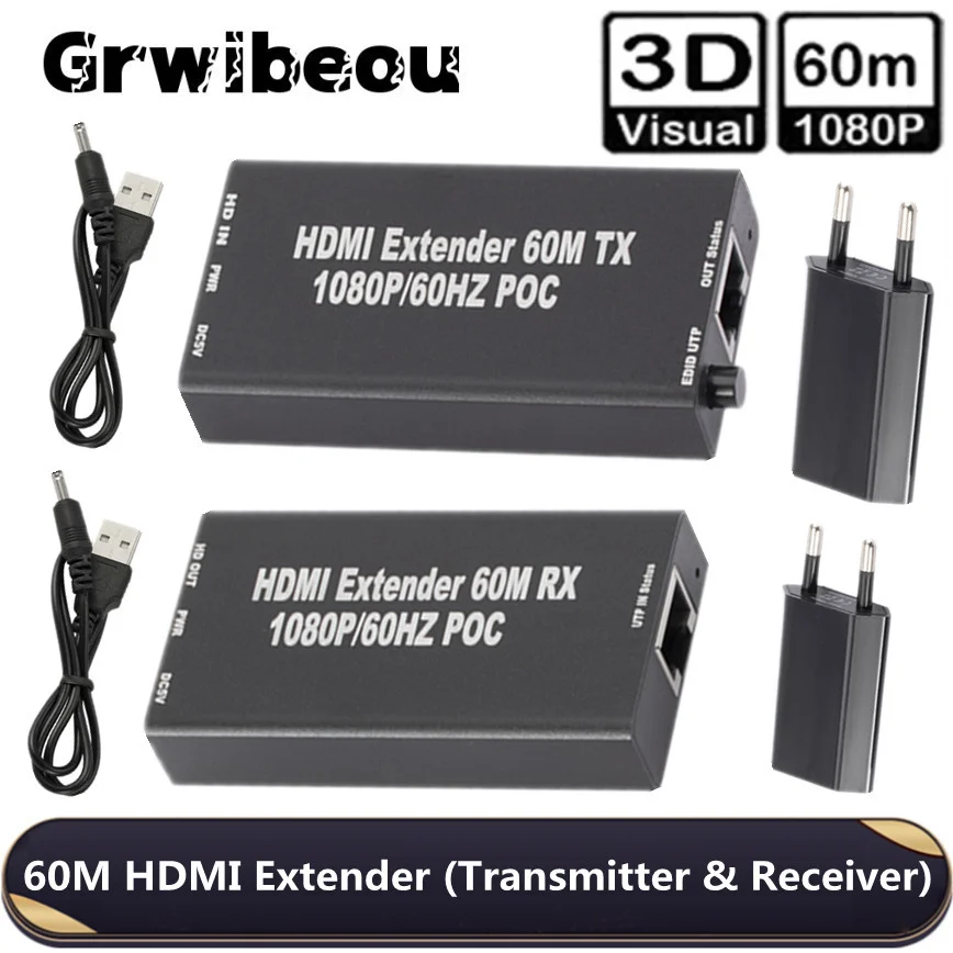 Grwibeou 60M HDMI Extender Cable (Transmitter & Receiver) Over signle RJ45 Cat5e Cat6 Ethernet HDMI Sender & Receiver for PC
Grwibeou 60M HDMI Extender Cable (Transmitter & Receiver) Over signle RJ45 Cat5e Cat6 Ethernet HDMI Sender & Receiver for PC
