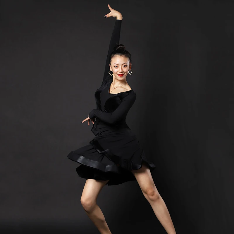 2020 Latin Dance Dress Adult Professional Black Rumba Skirt Modern Perofmrance Dancewear Group Show Costume BL3412 | Тематическая