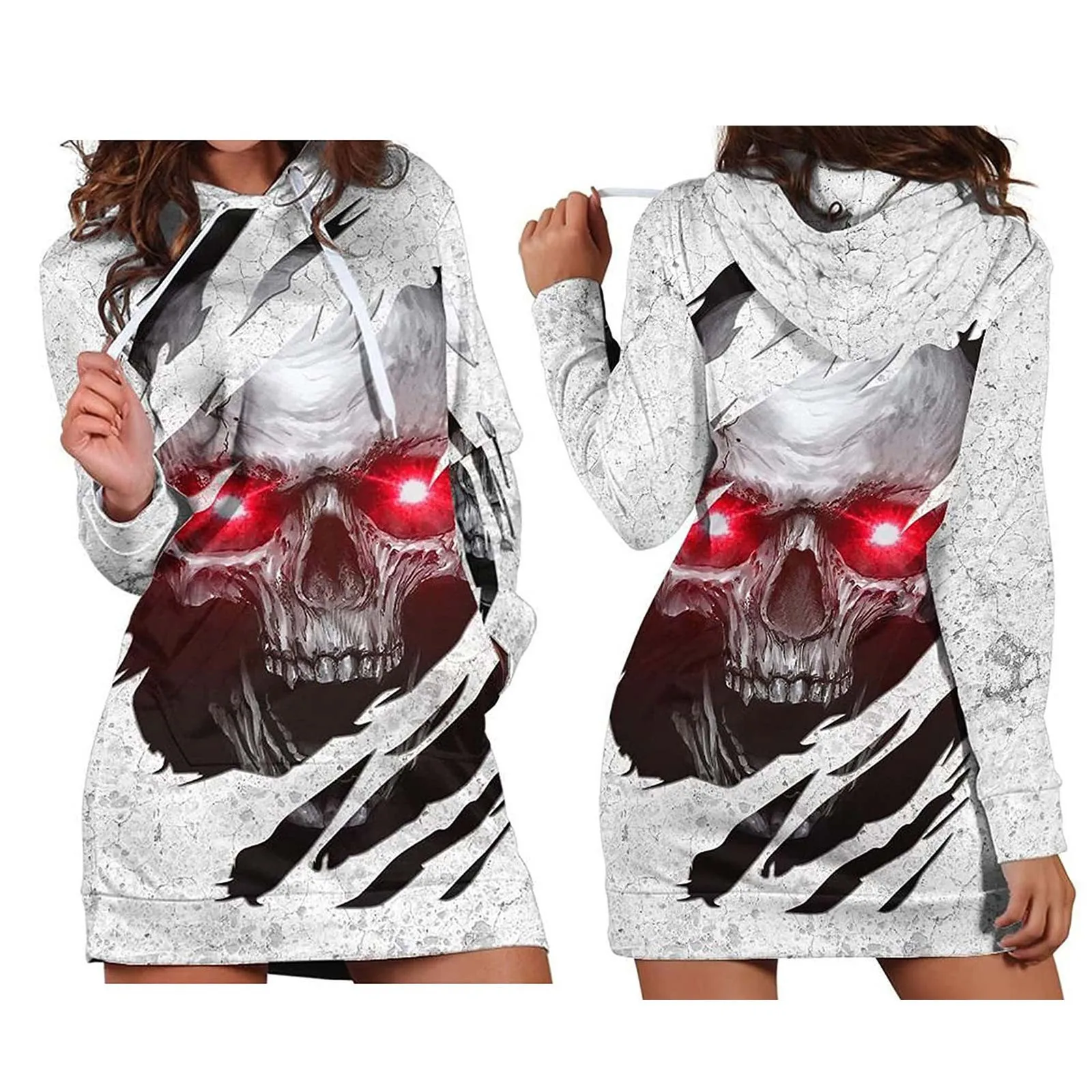 Women's Halloween Skull Print Hooded Sweatshirt Drawstring Long Sleeve Mid-length Pocket Sweatshirts Autumn Chic Streetwear
Women's Halloween Skull Print Hooded Sweatshirt Drawstring Long Sleeve Mid-length Pocket Sweatshirts Autumn Chic Streetwear