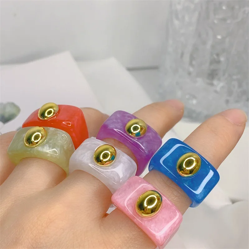 New Korean Colorful Resin Acrylic Finger Rings For Women Girls Fashion Geometric Square Metal Oval Rings Summer Jewelry Gifts
New Korean Colorful Resin Acrylic Finger Rings For Women Girls Fashion Geometric Square Metal Oval Rings Summer Jewelry Gifts