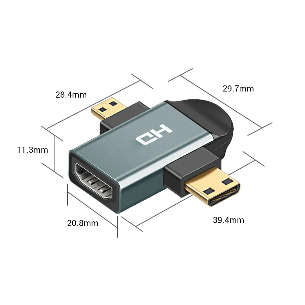 2 in 1 HD Adapter 2K Mini + Micro HDMI-Compatible Male to HDMI-Compatible Female Aluminum Shell Converter Adapter PC Laptop
2 in 1 HD Adapter 2K Mini + Micro HDMI-Compatible Male to HDMI-Compatible Female Aluminum Shell Converter Adapter PC Laptop