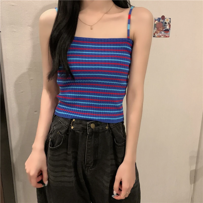 Girls Knitted Knitwear Camisole Sleeveless Tee shirts Camis With Spaghetti Straps Summer Women Knitting Striped Tank Crop Tops
Girls Knitted Knitwear Camisole Sleeveless Tee shirts Camis With Spaghetti Straps Summer Women Knitting Striped Tank Crop Tops