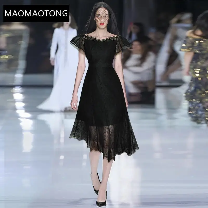 Women's Clothing Fashion Designer Summer Lace Sexy Party Dresses Women's Short Sleeve High Waist Asymmetrical Black Midi Dress
Women's Clothing Fashion Designer Summer Lace Sexy Party Dresses Women's Short Sleeve High Waist Asymmetrical Black Midi Dress