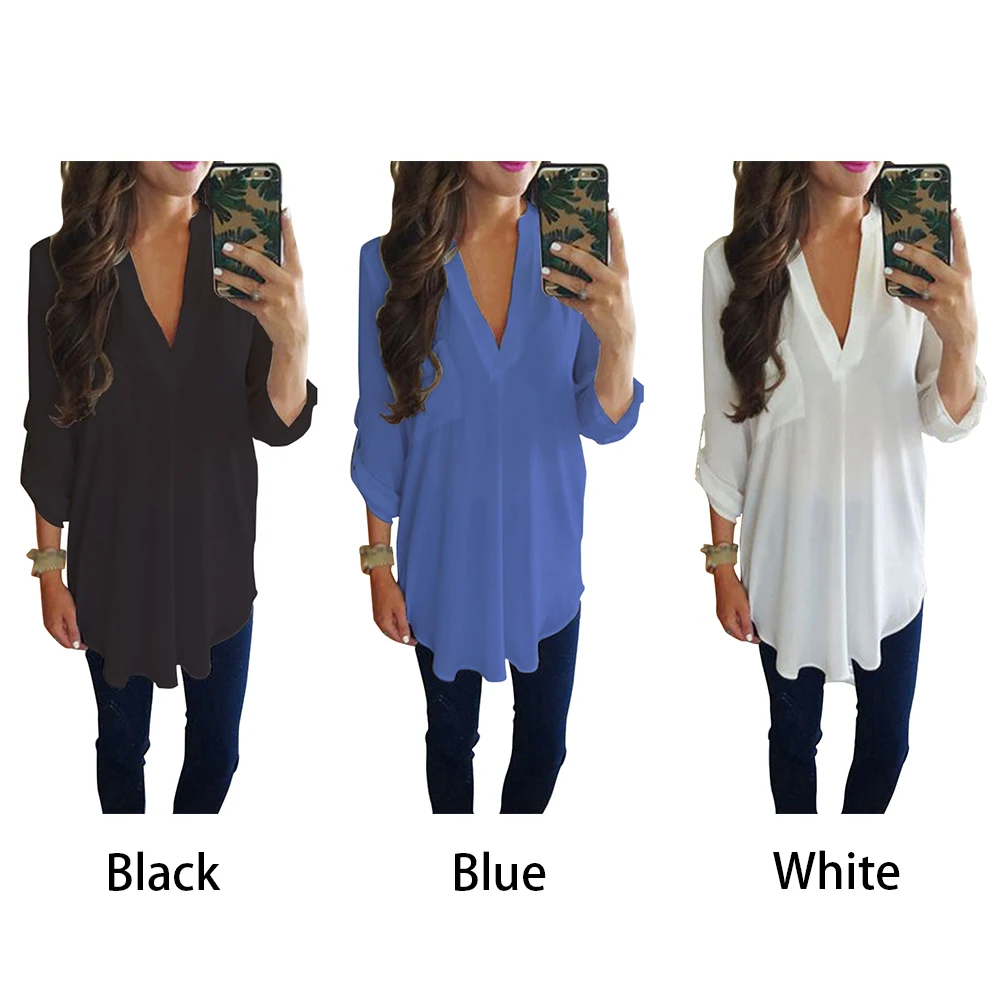 Casual Pullover With Pocket Women Blouse Party Top Chiffon Loose V Neck Tunic Plus Size Solid Summer Long Sleeve
Casual Pullover With Pocket Women Blouse Party Top Chiffon Loose V Neck Tunic Plus Size Solid Summer Long Sleeve