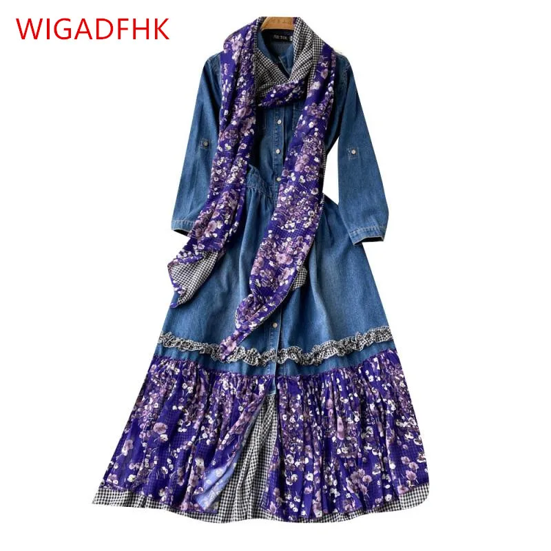 2022 Spring New Elegant Women's Dress Retro Floral Stitching Denim Shirt Dress Slim Lapel Long Sleeve Mid-length Casual Dress
2022 Spring New Elegant Women's Dress Retro Floral Stitching Denim Shirt Dress Slim Lapel Long Sleeve Mid-length Casual Dress