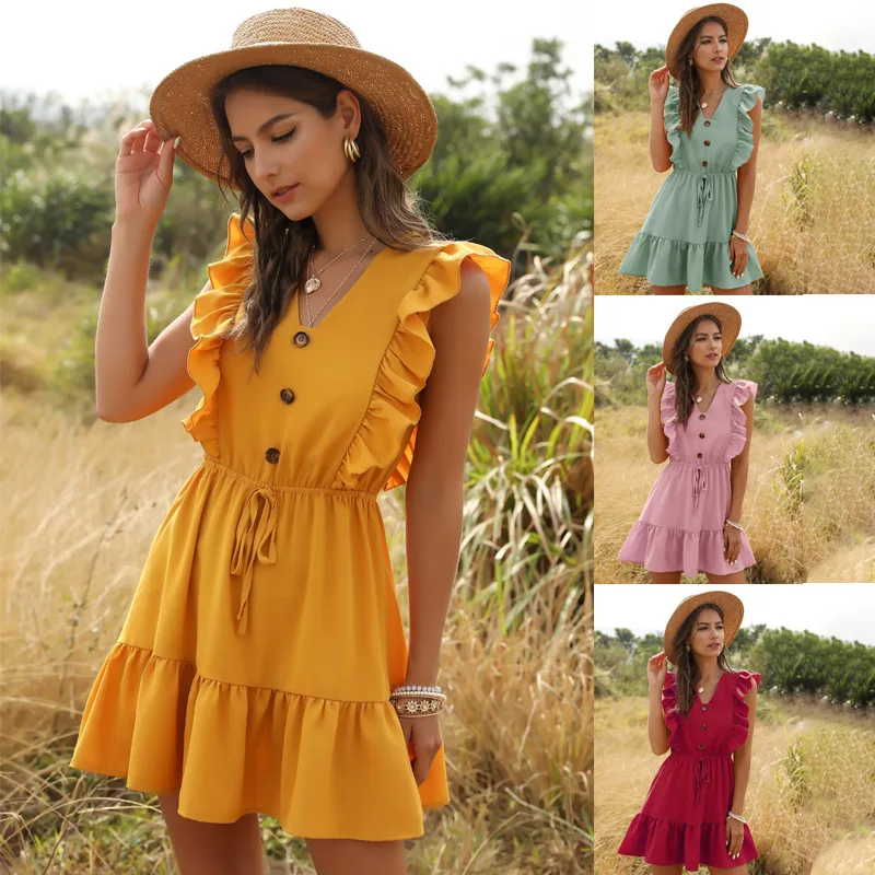 ZQLZ 2021 Elegant V-neck Short Sleeve Summer Dress Women Solid Ruffles Mini Female Beach Dresses Belt High Waist Vestidos
ZQLZ 2021 Elegant V-neck Short Sleeve Summer Dress Women Solid Ruffles Mini Female Beach Dresses Belt High Waist Vestidos