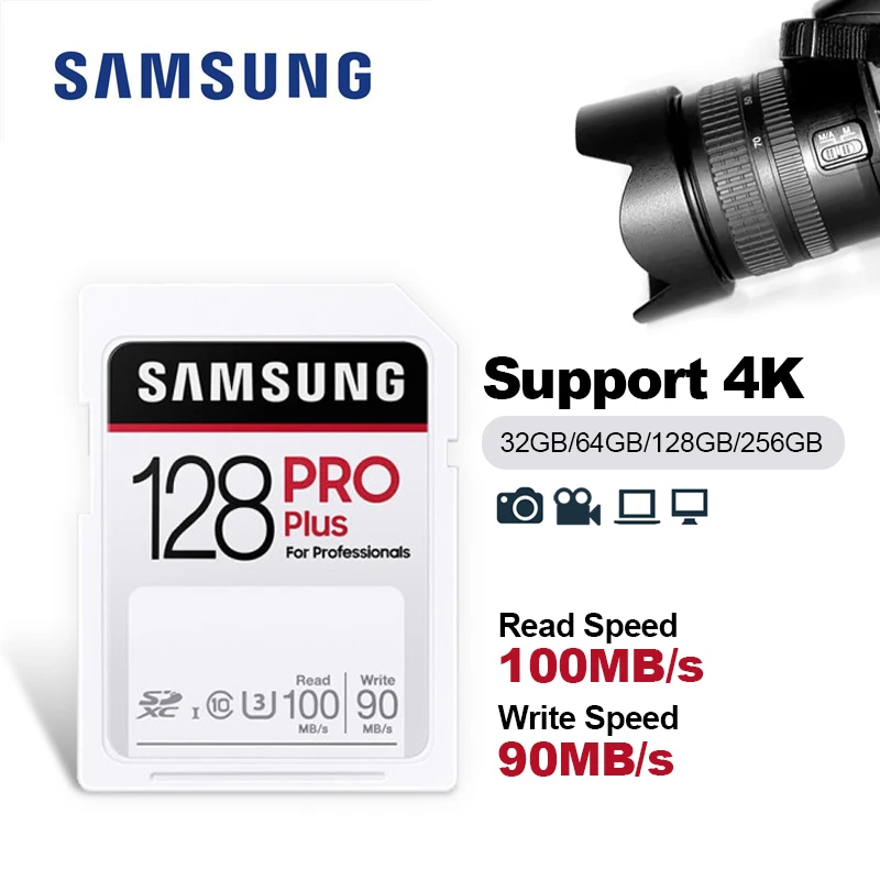 

Карта памяти 4K SAMSUNG Pro Plus, карта памяти 32 ГБ, 64 ГБ, флеш-карта 128 ГБ, 256 ГБ, класс 10, U3 для 3D видеокамеры 1080p, SDXC, новинка, оригинал