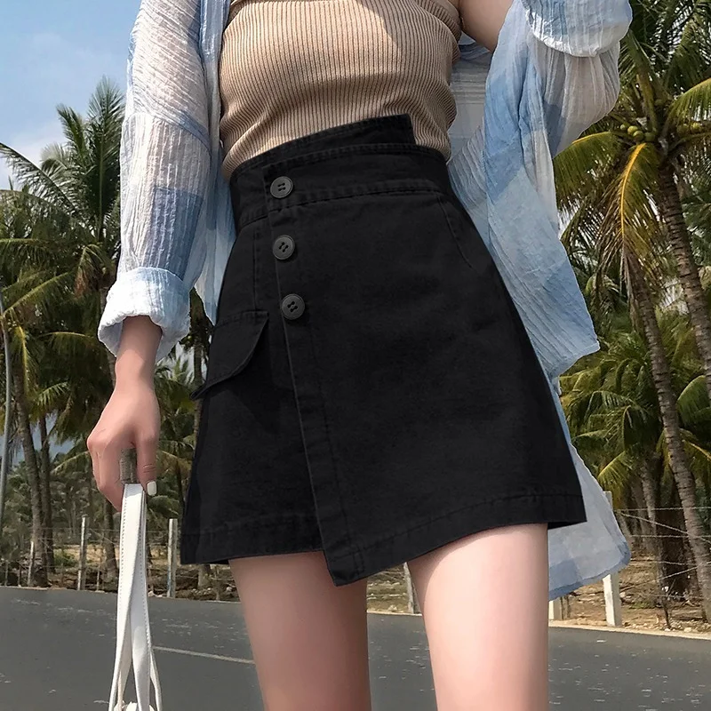 Women High Waist Asymmetric Buttons Short Jean Skirts Chic Washed A-line Denim Skirt Female Fashionable Casual Streetwear Summer
Women High Waist Asymmetric Buttons Short Jean Skirts Chic Washed A-line Denim Skirt Female Fashionable Casual Streetwear Summer