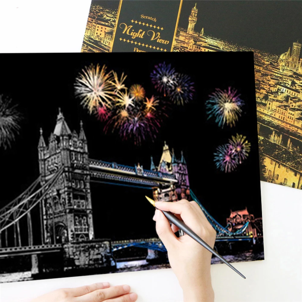 4pcs Colorful Magic Scraping Painting City Night Scratch Painting A4 Architectural Series DIY Scratch Paper Children Drawing Toy
4pcs Colorful Magic Scraping Painting City Night Scratch Painting A4 Architectural Series DIY Scratch Paper Children Drawing Toy