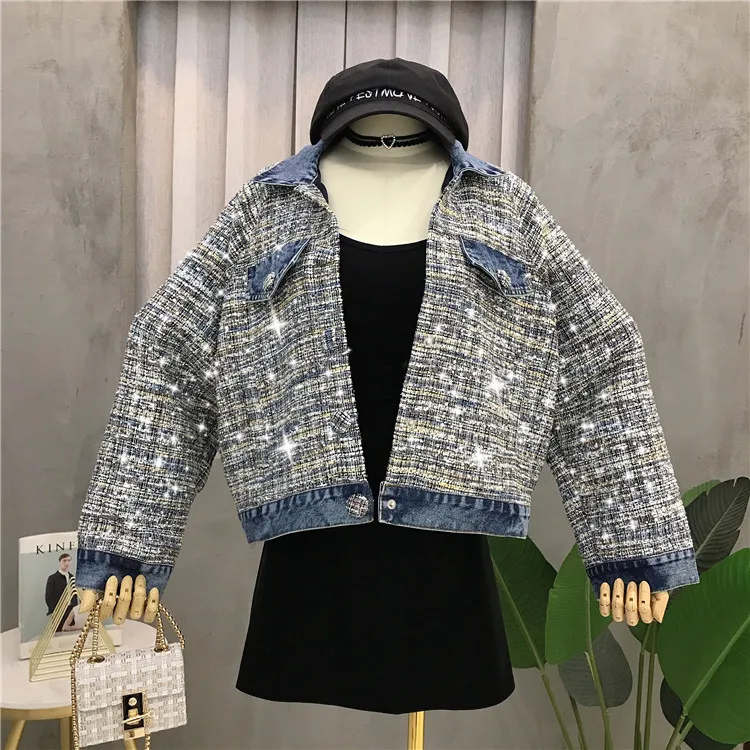 Женская твидовая джинсовая куртка, винтажная однобортная клетчатая Короткая свободная куртка со стразами, верхняя одежда, осень 2020
Женская твидовая джинсовая куртка, винтажная однобортная клетчатая Короткая свободная куртка со стразами, верхняя одежда, осень 2020