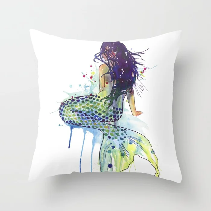 

Watercolor Sea Themes Throw Pillow Case Starfish Octopus Mermaid Crab Cushion Covers for Home Sofa Chair Decorative Pillowcase
