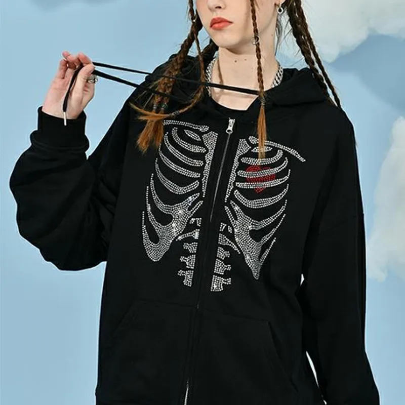 Hirigin 2021Ladies Autumn Sweatshirts E-girl Punk Women Hoodie Y2k Skeleton & Heart Pattern Long Sleeve Cardigan with Drawstring
Hirigin 2021Ladies Autumn Sweatshirts E-girl Punk Women Hoodie Y2k Skeleton & Heart Pattern Long Sleeve Cardigan with Drawstring