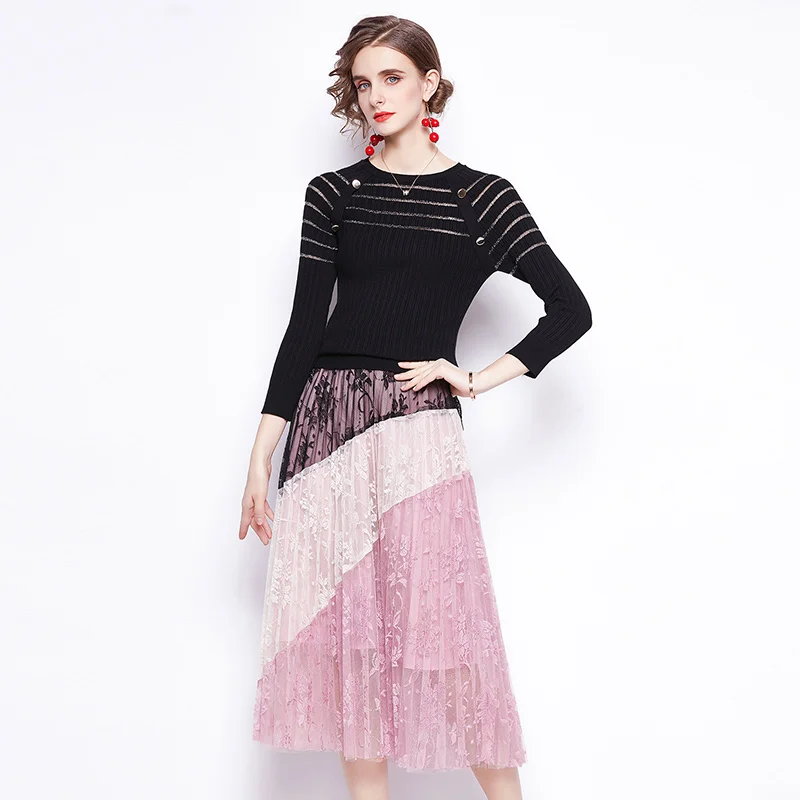 ZUOMAN Women Spring Elegant Sweater Dress Suit Set High Quality Pink Pleated Lace Party Robe Femme Vintage Designer Vestidos
ZUOMAN Women Spring Elegant Sweater Dress Suit Set High Quality Pink Pleated Lace Party Robe Femme Vintage Designer Vestidos