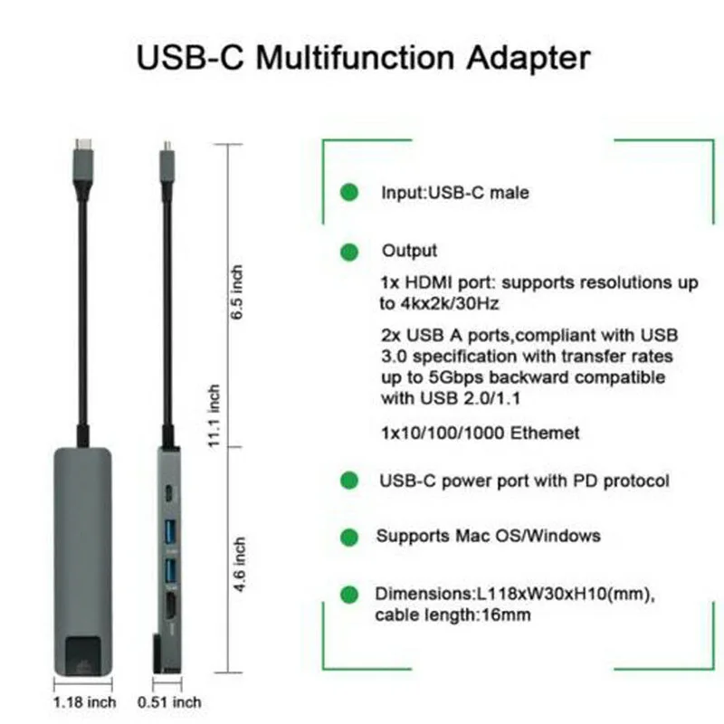 5-in-1 USB Type C Hub Adapter Dock With 4K HDMI PD RJ45 Ethernet Lan Charge
5-in-1 USB Type C Hub Adapter Dock With 4K HDMI PD RJ45 Ethernet Lan Charge