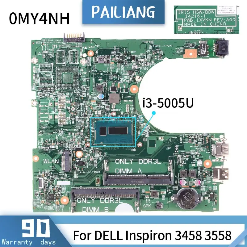 Материнская плата для ноутбука PAILIANG DELL Inspiron 3458 3558 материнская 14216-1 0MY4NH Core SR27G i3-5005U