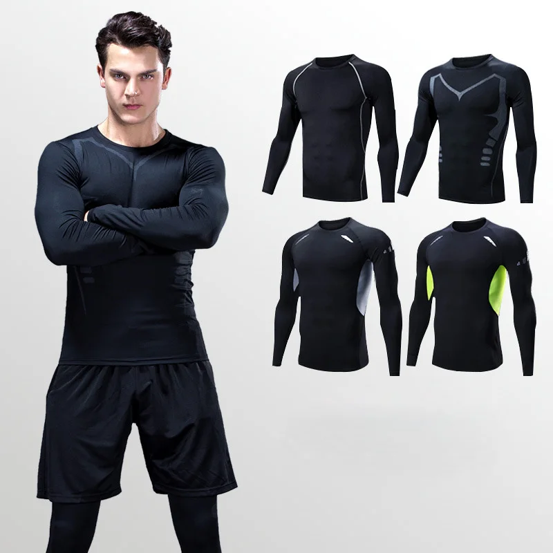 Мужские компрессионные рубашки с длинным рукавом спортивный топ для тренировок