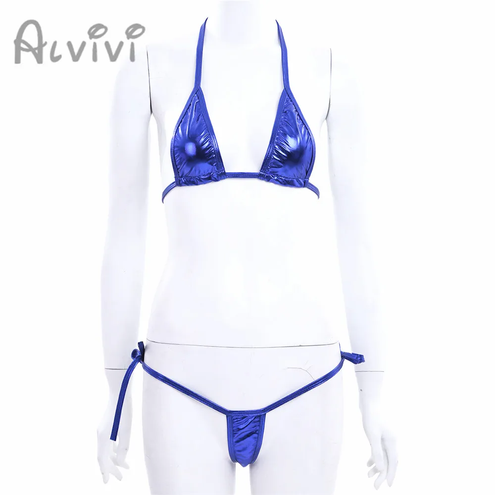 2Pcs Mini Bikini Swimsuit Exotic Sexy Women's Shiny Lingerie Halter Neck Top with Thongs G-string Swimwear Summer Beachwear
2Pcs Mini Bikini Swimsuit Exotic Sexy Women's Shiny Lingerie Halter Neck Top with Thongs G-string Swimwear Summer Beachwear