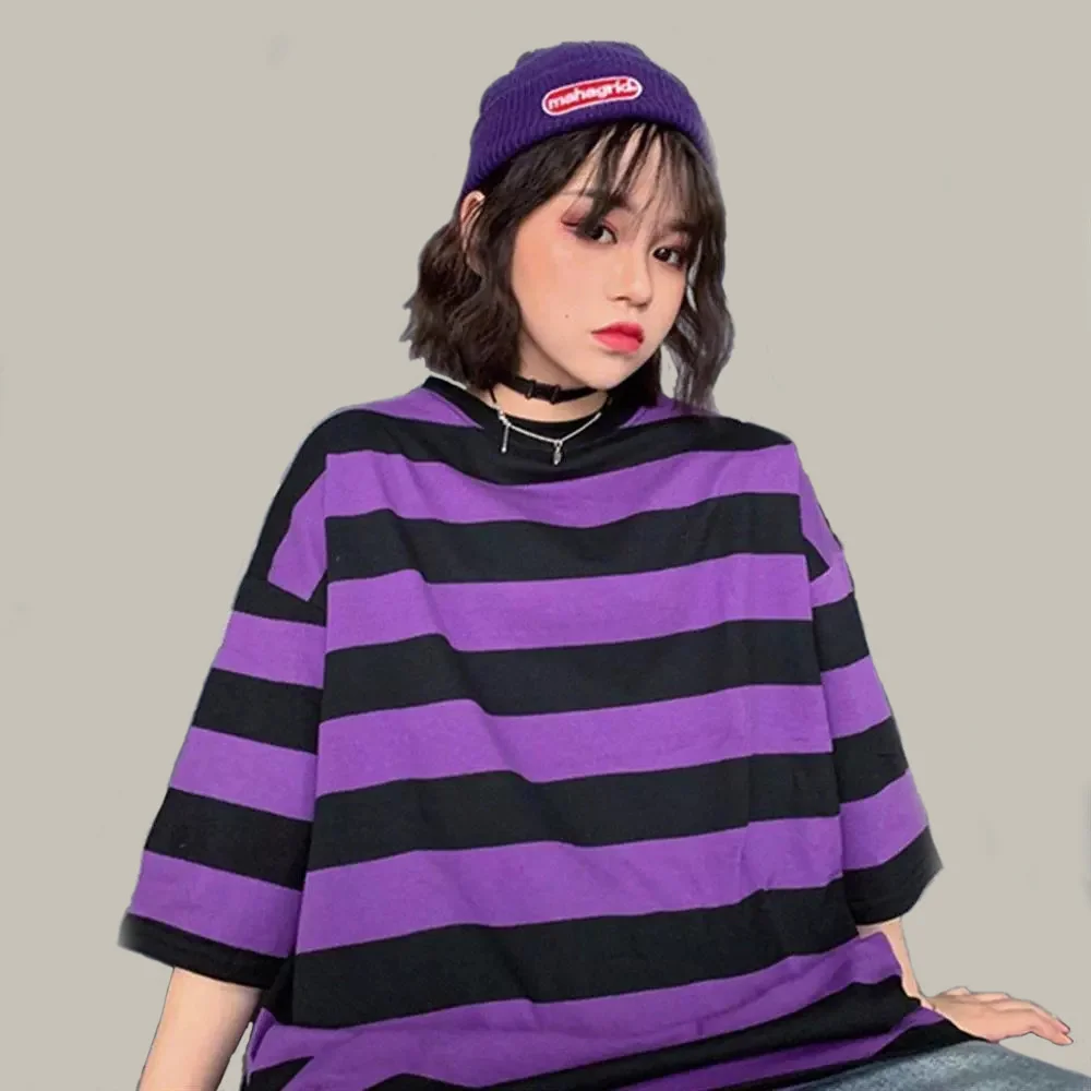 Fashion Hip Hop Women T-Shirt Loose Summer Oversize Striped O-Neck Female Tops Tees Purple Funny Japan Harajuku T Shirt Femme
Fashion Hip Hop Women T-Shirt Loose Summer Oversize Striped O-Neck Female Tops Tees Purple Funny Japan Harajuku T Shirt Femme