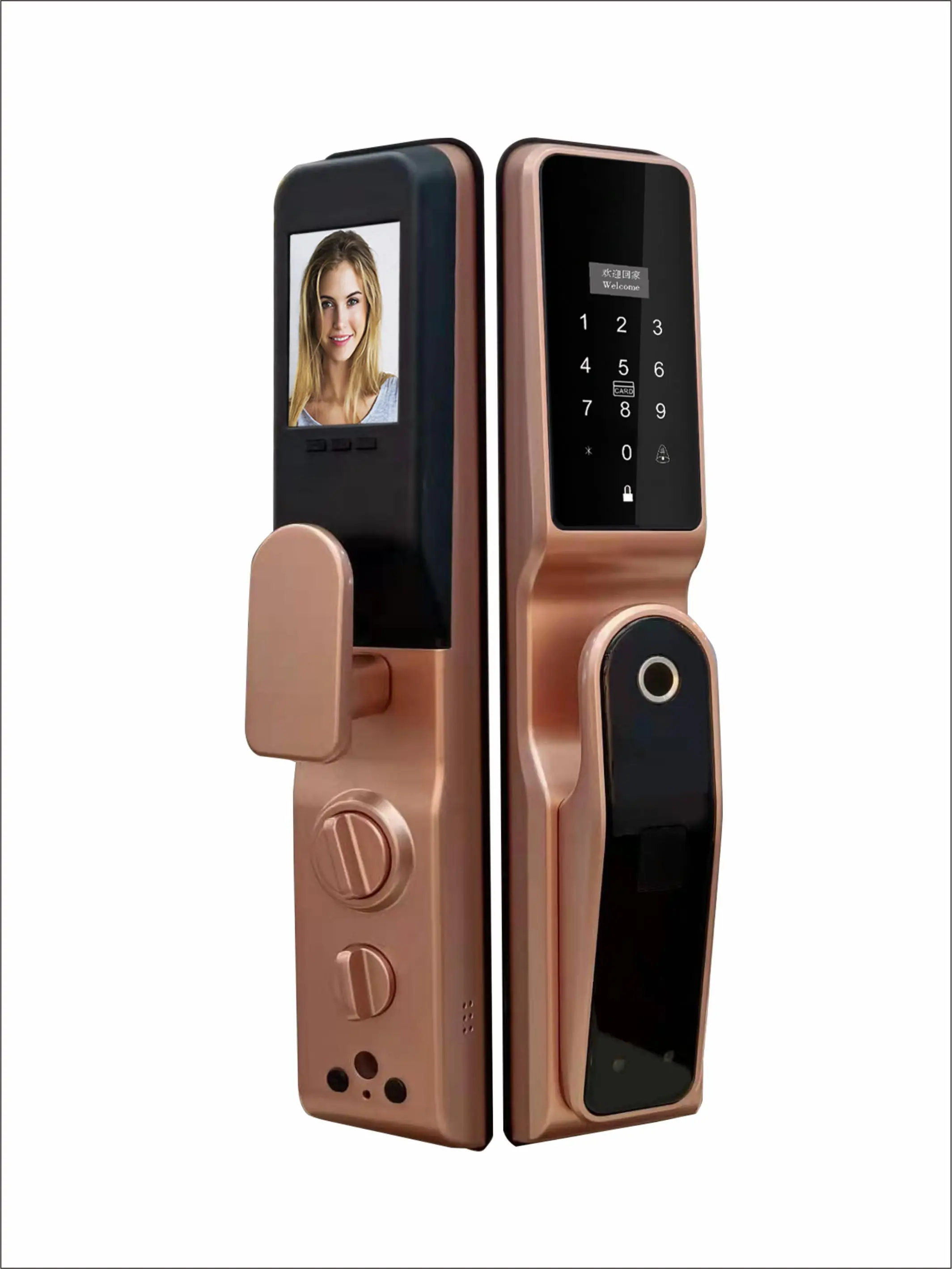 Safety Tuya smart new intelligent automatic fingerprint keyless smart door lock with camera
Safety Tuya smart new intelligent automatic fingerprint keyless smart door lock with camera