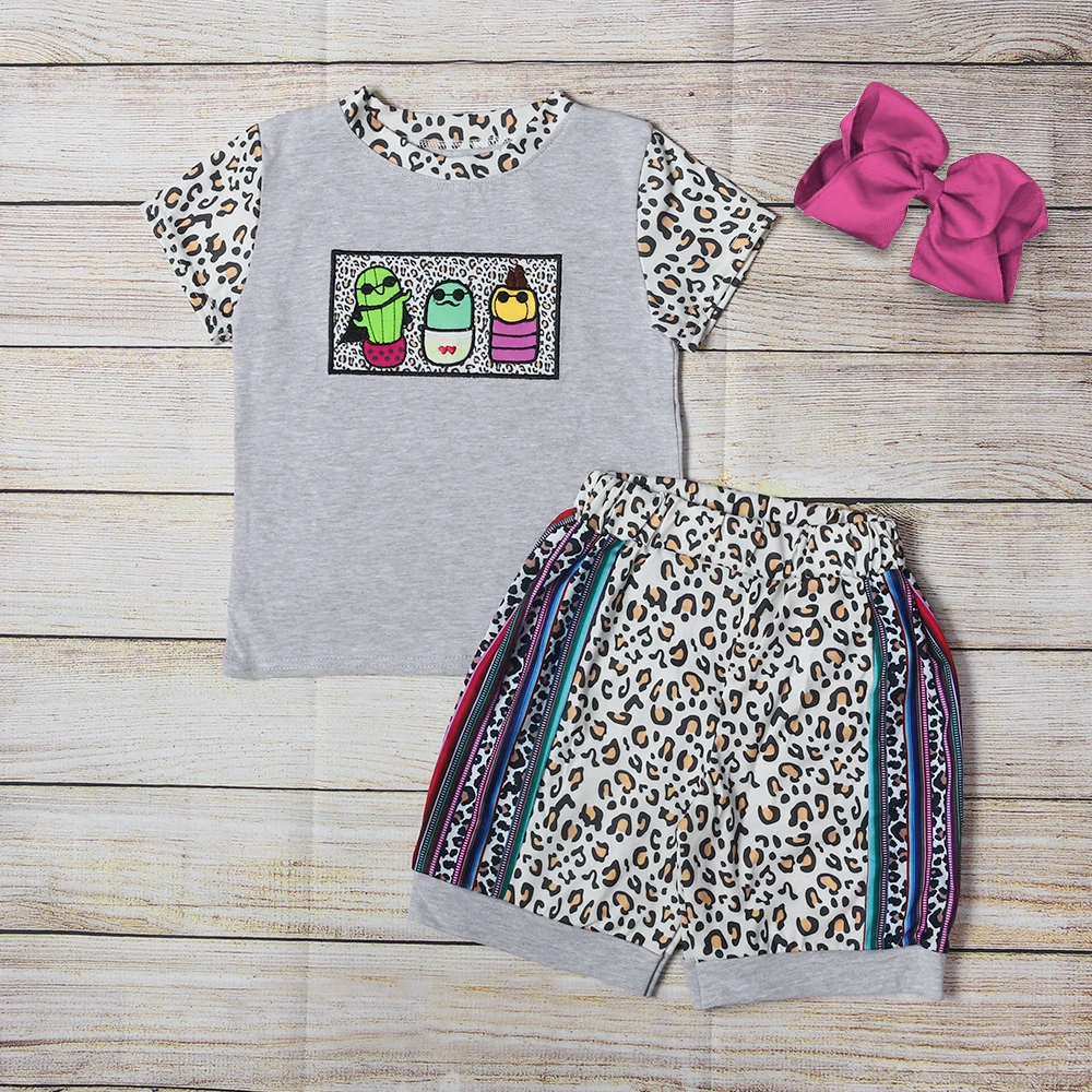 Summer Clothes Grey Short Sleeve Top And Leopard Print Shorts Three Cactus Embroidery Patterns Boys Clothes
Summer Clothes Grey Short Sleeve Top And Leopard Print Shorts Three Cactus Embroidery Patterns Boys Clothes