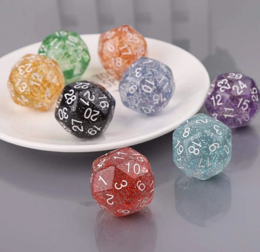 2PCS 25mm D30 Transparent Acrylic Glitter Scallion Dices D30 Sided For Board Game and Other Games Accessories
2PCS 25mm D30 Transparent Acrylic Glitter Scallion Dices D30 Sided For Board Game and Other Games Accessories