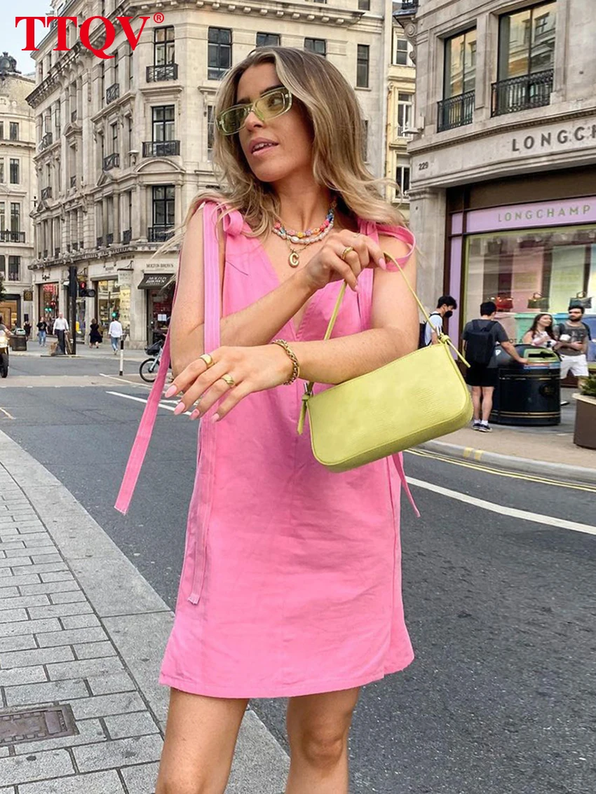 TTQV Sexy V-neck Pink Women's Dress 2022 Summer Casual Loose Sleeveless Office Mini Dress Elegant Strap Lace-up Female Dress
TTQV Sexy V-neck Pink Women's Dress 2022 Summer Casual Loose Sleeveless Office Mini Dress Elegant Strap Lace-up Female Dress