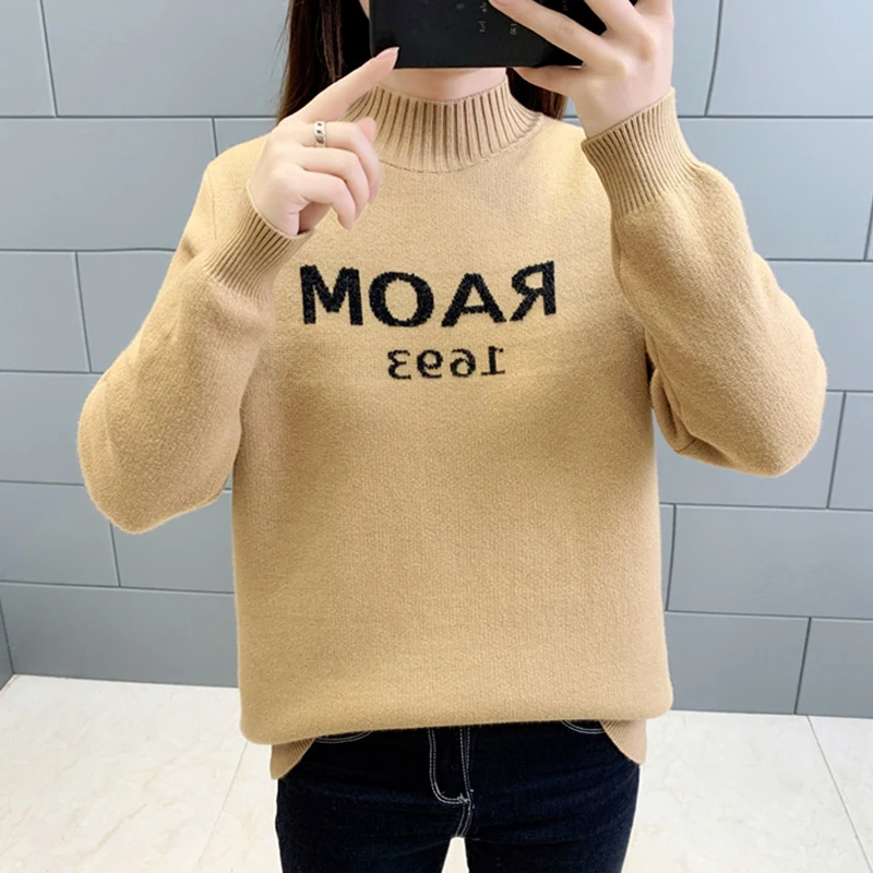 Thick Solid Winter Woman's Knit Sweaters Casual Half Neck Female Jumpers Long Sleeve Letter Print Fleece Ladies Pullover Outwear
Thick Solid Winter Woman's Knit Sweaters Casual Half Neck Female Jumpers Long Sleeve Letter Print Fleece Ladies Pullover Outwear
