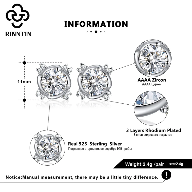Rinntin Solitaire Earrings Silver 925 Crystal Zircon Round Stud Earrings for Women Summer Fashion Ear Jewelry Wholesale SE303
Rinntin Solitaire Earrings Silver 925 Crystal Zircon Round Stud Earrings for Women Summer Fashion Ear Jewelry Wholesale SE303
