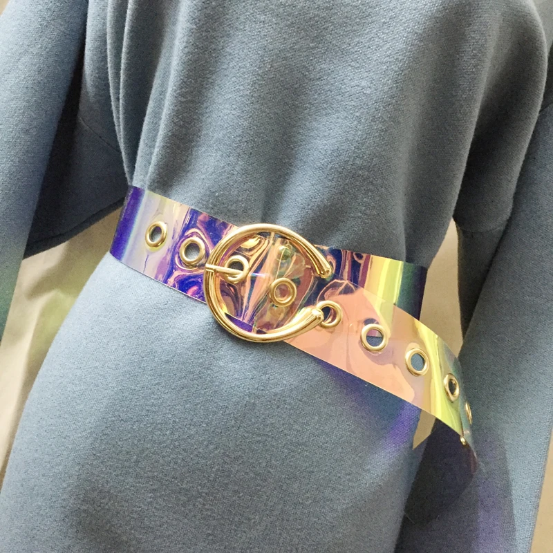PVC Transparent Color Wide Belt Fashion Personality Party Buckle Girdle Lady with A Piece of Cloth Belt Holographic Womens Belts
PVC Transparent Color Wide Belt Fashion Personality Party Buckle Girdle Lady with A Piece of Cloth Belt Holographic Womens Belts