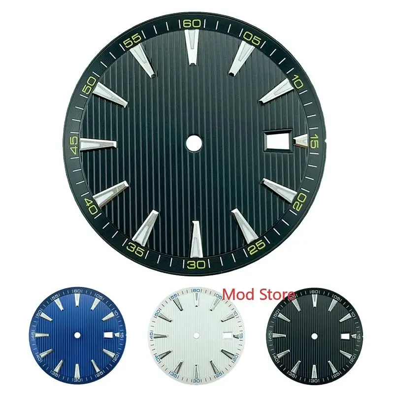 

NEW Black/Blue/White/Black Yellow 33.2mm Sterile Watch Dial Parts For NH35 NH36 Mov't Splint Vertical Stripes Wristwatch Plate