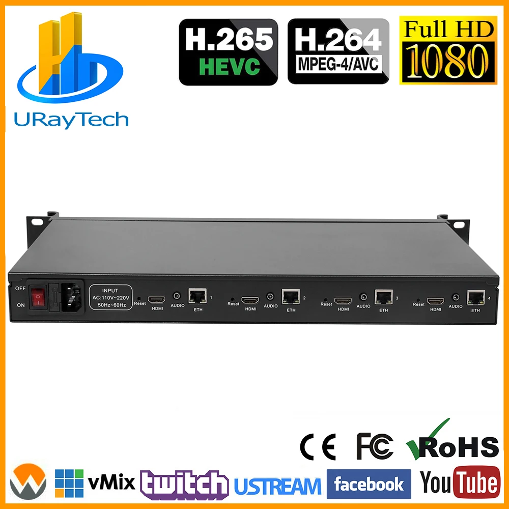 

1U Rack 4 Channels H.264 HD HDMI IP Video Streaming Encoder IPTV 4 In 1 Encoder With HTTP RTSP RTMP UDP RTMP HLS Multicast ONVIF