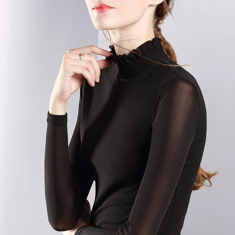 Autumn new women's pure color long sleeve top women's fashion lotus leaf collar blouse mesh bottom coat
Autumn new women's pure color long sleeve top women's fashion lotus leaf collar blouse mesh bottom coat
