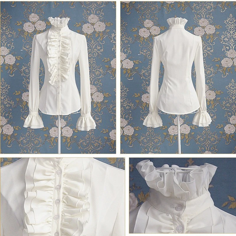 Victorian Womens Tops High Neck Ruffles Long Sleeve Frill Solid Color Shirt OL Office Frilly Cuffs Blouse Autumn Tops Womens Hot
Victorian Womens Tops High Neck Ruffles Long Sleeve Frill Solid Color Shirt OL Office Frilly Cuffs Blouse Autumn Tops Womens Hot