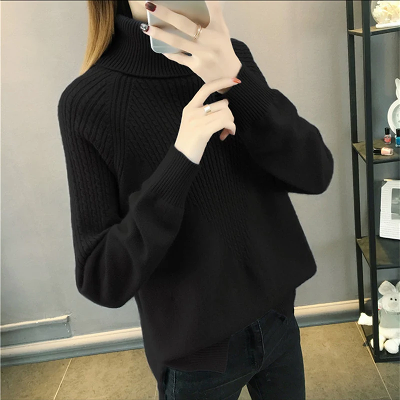 Свитер женский с длинным рукавом и воротником-хомутом, на осень/зиму 
Свитер женский с длинным рукавом и воротником-хомутом, на осень/зиму