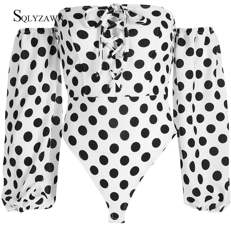 Fashion Skinny Dot Print Women Slash Neck Off Shoulder Long Sleeve Lace Up Bodysuit Top Plain Stretch Autumn Clothes For Girls
Fashion Skinny Dot Print Women Slash Neck Off Shoulder Long Sleeve Lace Up Bodysuit Top Plain Stretch Autumn Clothes For Girls