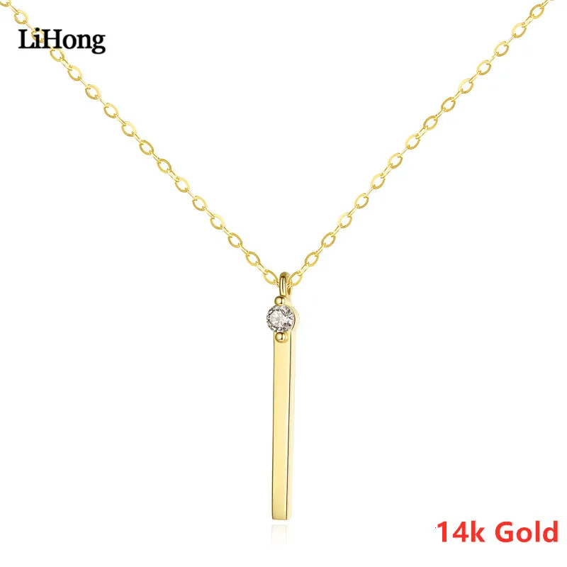 

Fashion 14k Gold Necklace For Female Geometric Strip Inlaid Zircon Light Luxury Rectangular Clavicle Chain Jewelry