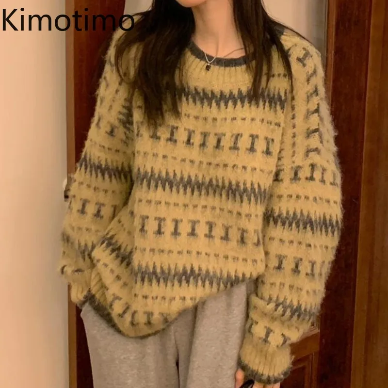 Свитер Kimotimo с узором ромбиками Женский Осенний дизайнерский Свободный пуловер с круглым вырезом корейский шикарный винтажный вязаный свит... 
Свитер Kimotimo с узором ромбиками Женский Осенний дизайнерский Свободный пуловер с круглым вырезом корейский шикарный винтажный вязаный свит...