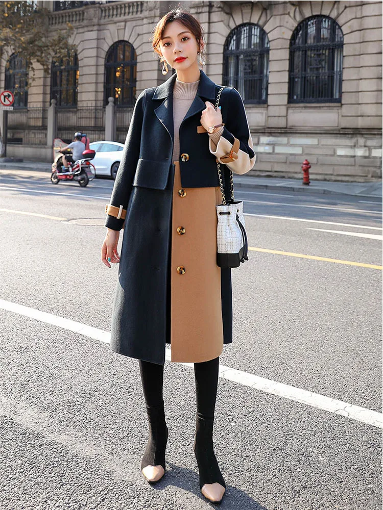 Double Faced Wool Coat Women 2021 Autumn Winter New Fashion Slim Single Breasted Overcoat Temperament Color Matching Woolen Coat
Double Faced Wool Coat Women 2021 Autumn Winter New Fashion Slim Single Breasted Overcoat Temperament Color Matching Woolen Coat