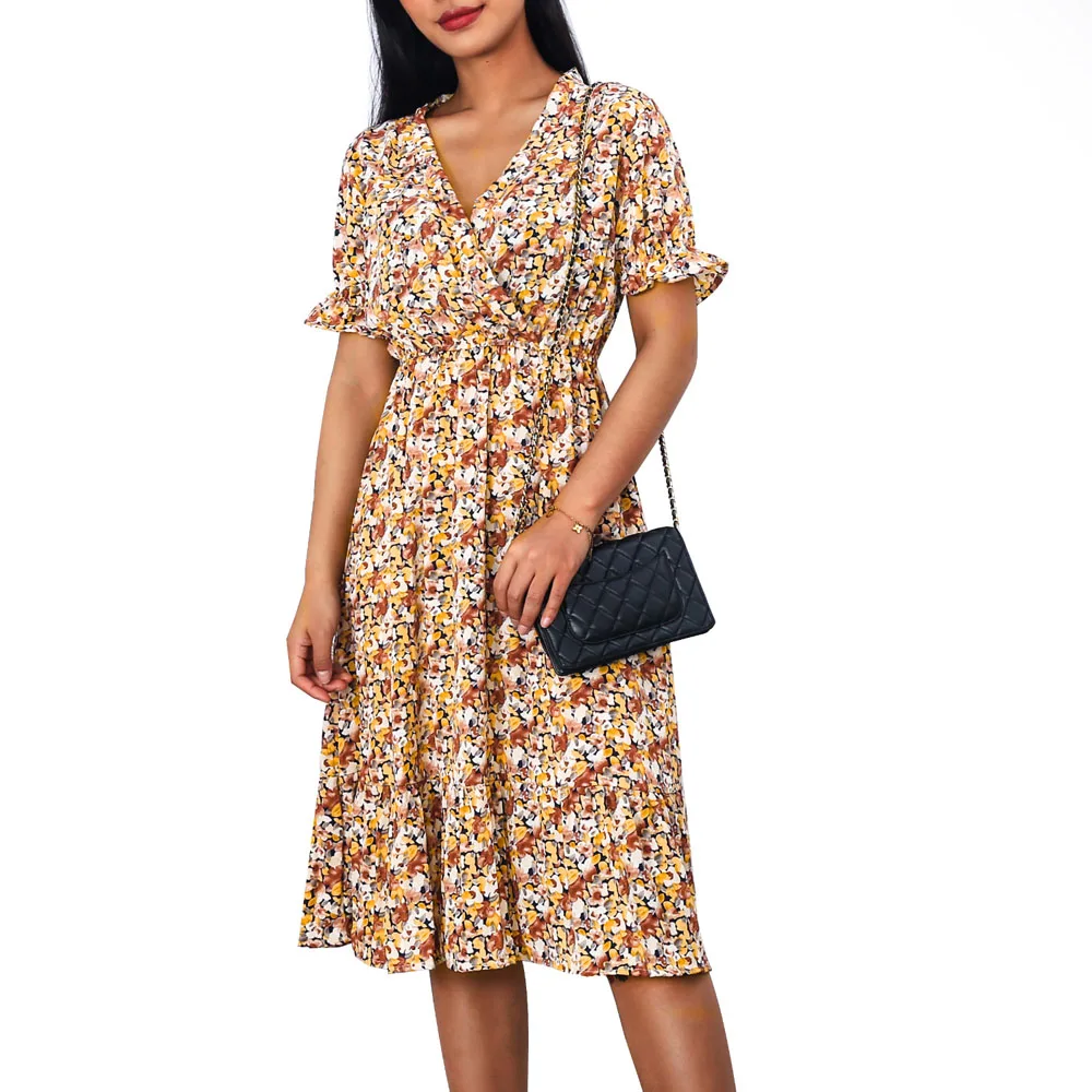 Women Midi Dress 2021 Summer Casual V-neck Petal Short Sleeve Elastic Waist Ruffle Floral Print Chiffon Dresses Dropshipping
Women Midi Dress 2021 Summer Casual V-neck Petal Short Sleeve Elastic Waist Ruffle Floral Print Chiffon Dresses Dropshipping