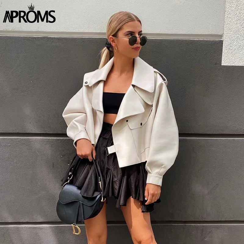 Aproms Winter Pu Leather Loose Women's Jacket Elegant Turn-down Collar Red Motorcycle Coat Streetwear Fashion Black Outwear 2021
Aproms Winter Pu Leather Loose Women's Jacket Elegant Turn-down Collar Red Motorcycle Coat Streetwear Fashion Black Outwear 2021