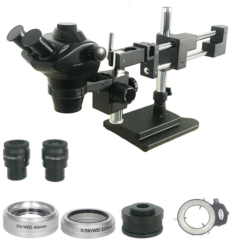 4X-100X double arm boom Simul-focal Trinocular Stereo Microscope 0.5X 2.0X Auxiliary objective lens for electronic phone repair
4X-100X double arm boom Simul-focal Trinocular Stereo Microscope 0.5X 2.0X Auxiliary objective lens for electronic phone repair