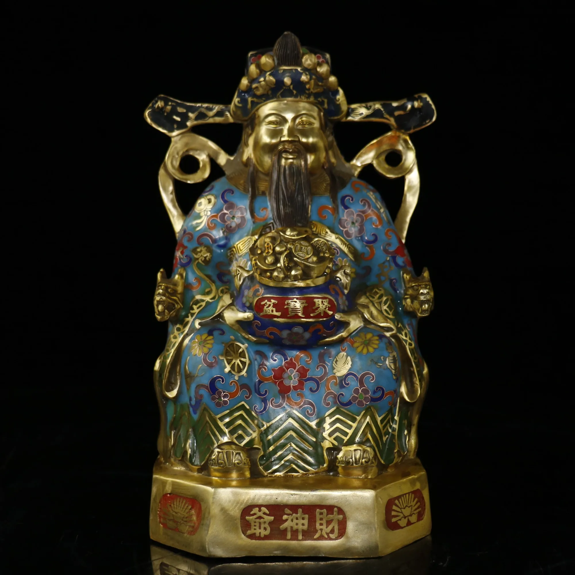 14" Tibet Buddhism Old Bronze Cloisonne Enamel God of Wealth Statue Hold the cornucopia Lucky fortune Enshrine the Buddha
14" Tibet Buddhism Old Bronze Cloisonne Enamel God of Wealth Statue Hold the cornucopia Lucky fortune Enshrine the Buddha