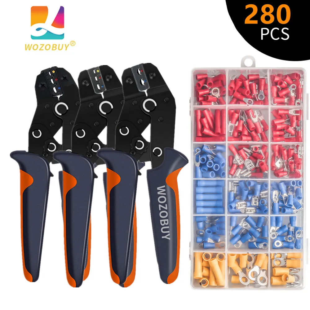 WOZOBUY SN-01C SN-02C SN-0725 Adjustable Ratchet Electrician Crimper Pliers with 280pcs Cable Lugs Assortment Kit Wire Crimp Set
WOZOBUY SN-01C SN-02C SN-0725 Adjustable Ratchet Electrician Crimper Pliers with 280pcs Cable Lugs Assortment Kit Wire Crimp Set