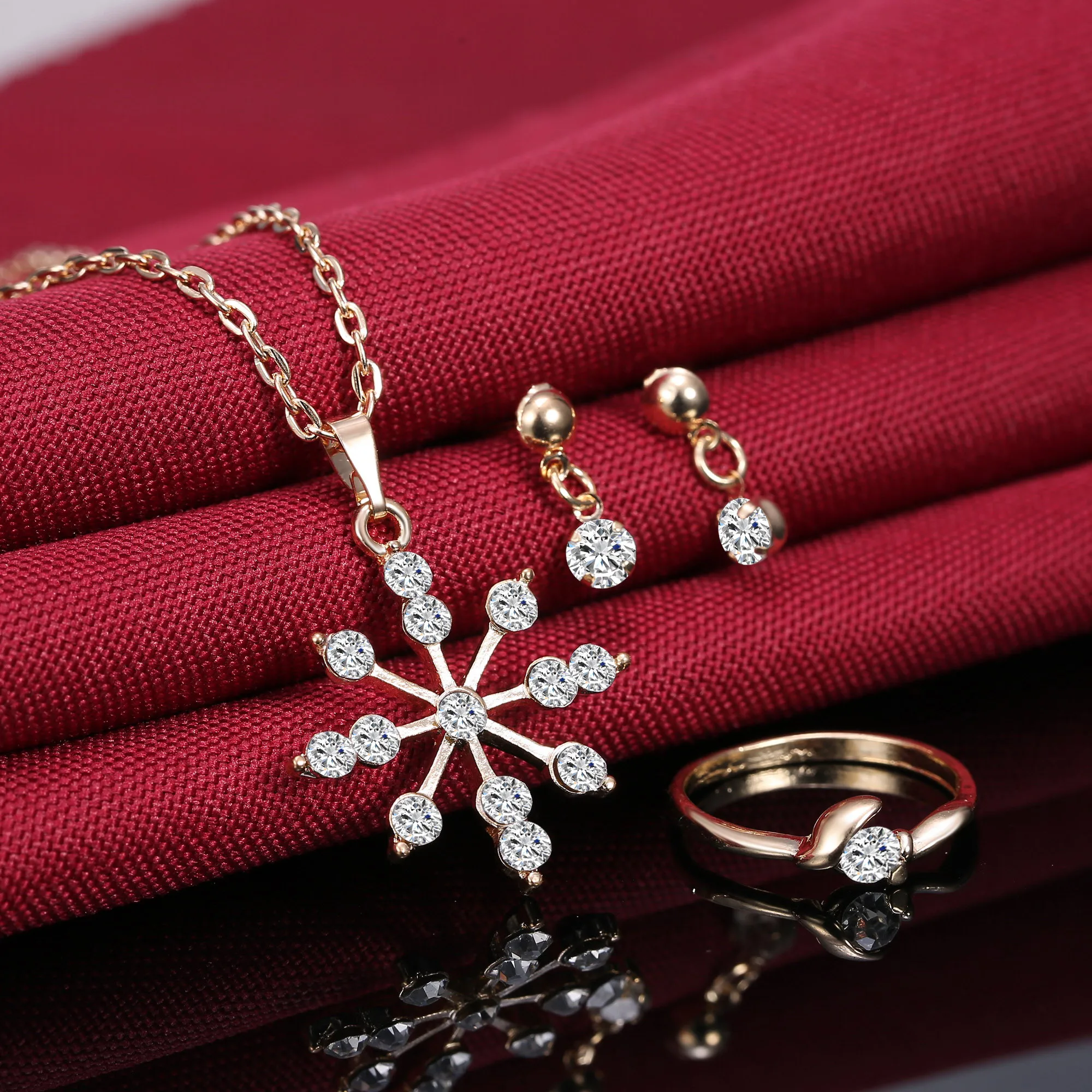 Романтический Блестящий кулон Стразы в виде снежинки ожерелье серьги кольцо