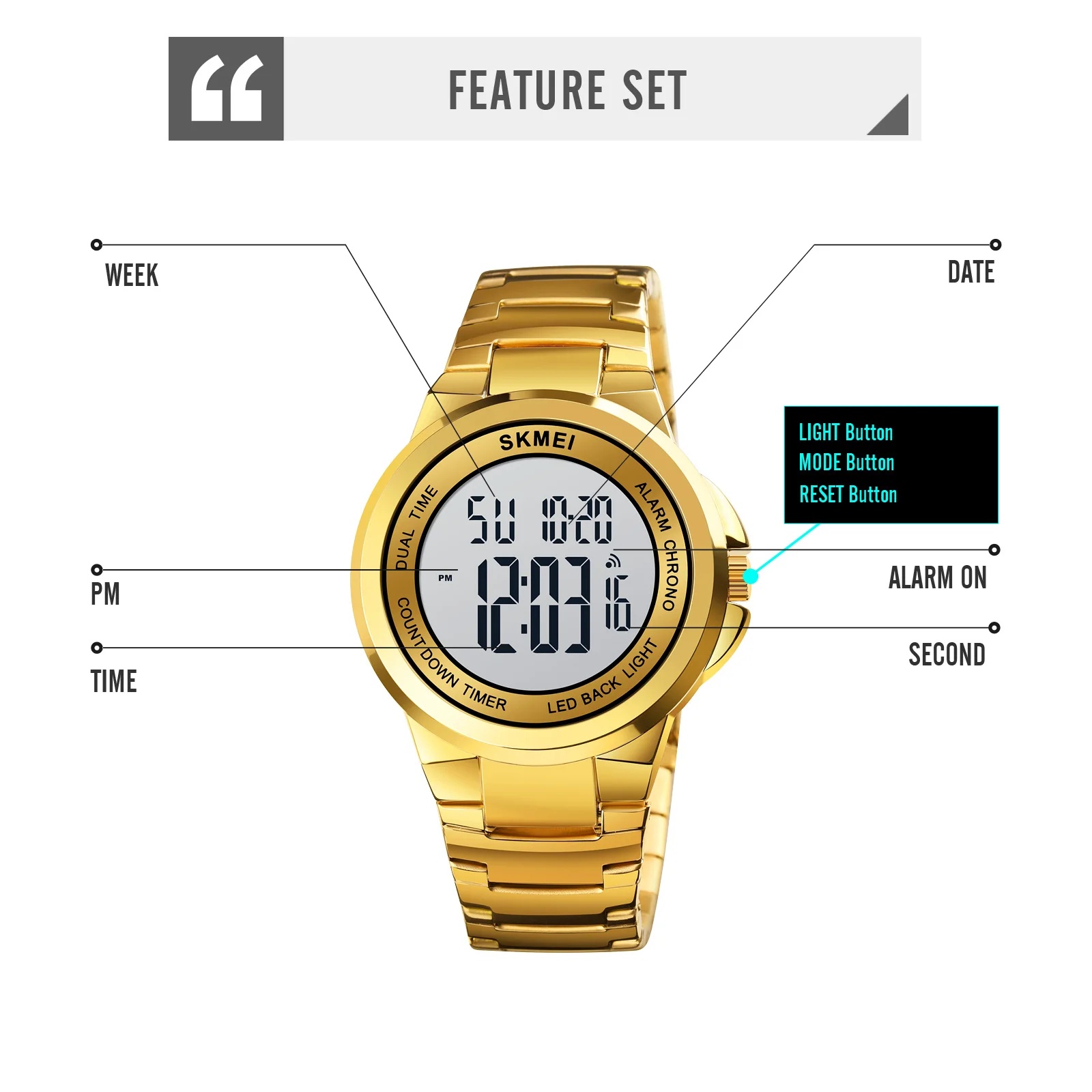 SKMEI Men's Sport Digital Watches Luxury Luminous Electronic Wristwatch 2 Time Led Light Countdown Clock Men Waterproof Watch
SKMEI Men's Sport Digital Watches Luxury Luminous Electronic Wristwatch 2 Time Led Light Countdown Clock Men Waterproof Watch