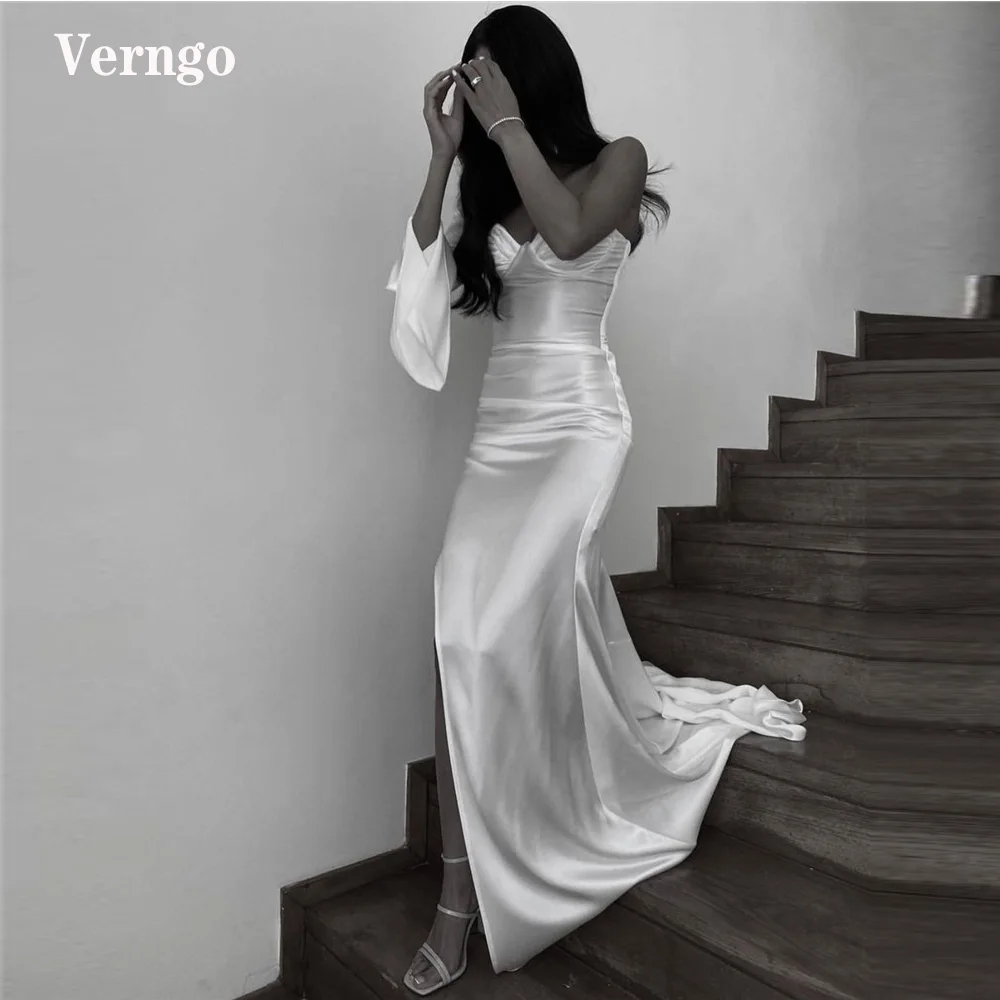 Verngo Silk Satin Mermaid Wedding Dresses Sweetheart Side Slit One Long Sleeve Bride Long Formal Party Dress Robe de mariage
Verngo Silk Satin Mermaid Wedding Dresses Sweetheart Side Slit One Long Sleeve Bride Long Formal Party Dress Robe de mariage