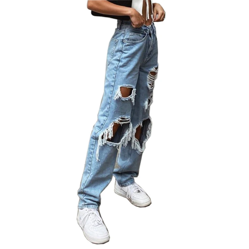 Women's jeans ripped holes are thinner washed women's jeans trousers Women's pant swomen's fashion jeans