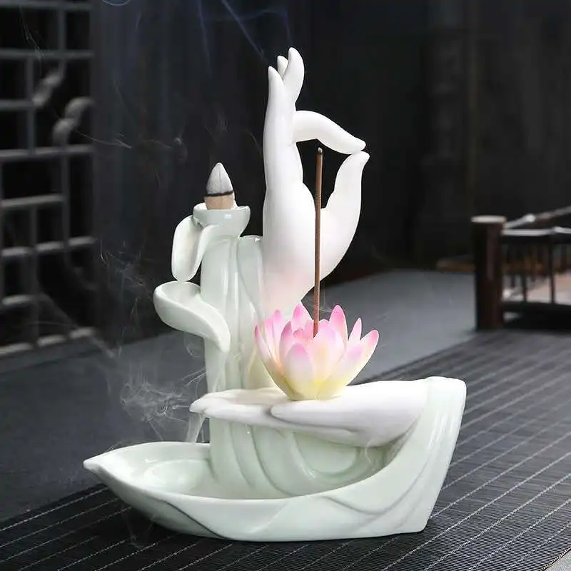 Buddha Hand Backflow Incense Burner Incense Cones Sticker Holder Fragrance Aromatherapy Ceramic Smoke Censer Home Ofiice Decor
Buddha Hand Backflow Incense Burner Incense Cones Sticker Holder Fragrance Aromatherapy Ceramic Smoke Censer Home Ofiice Decor